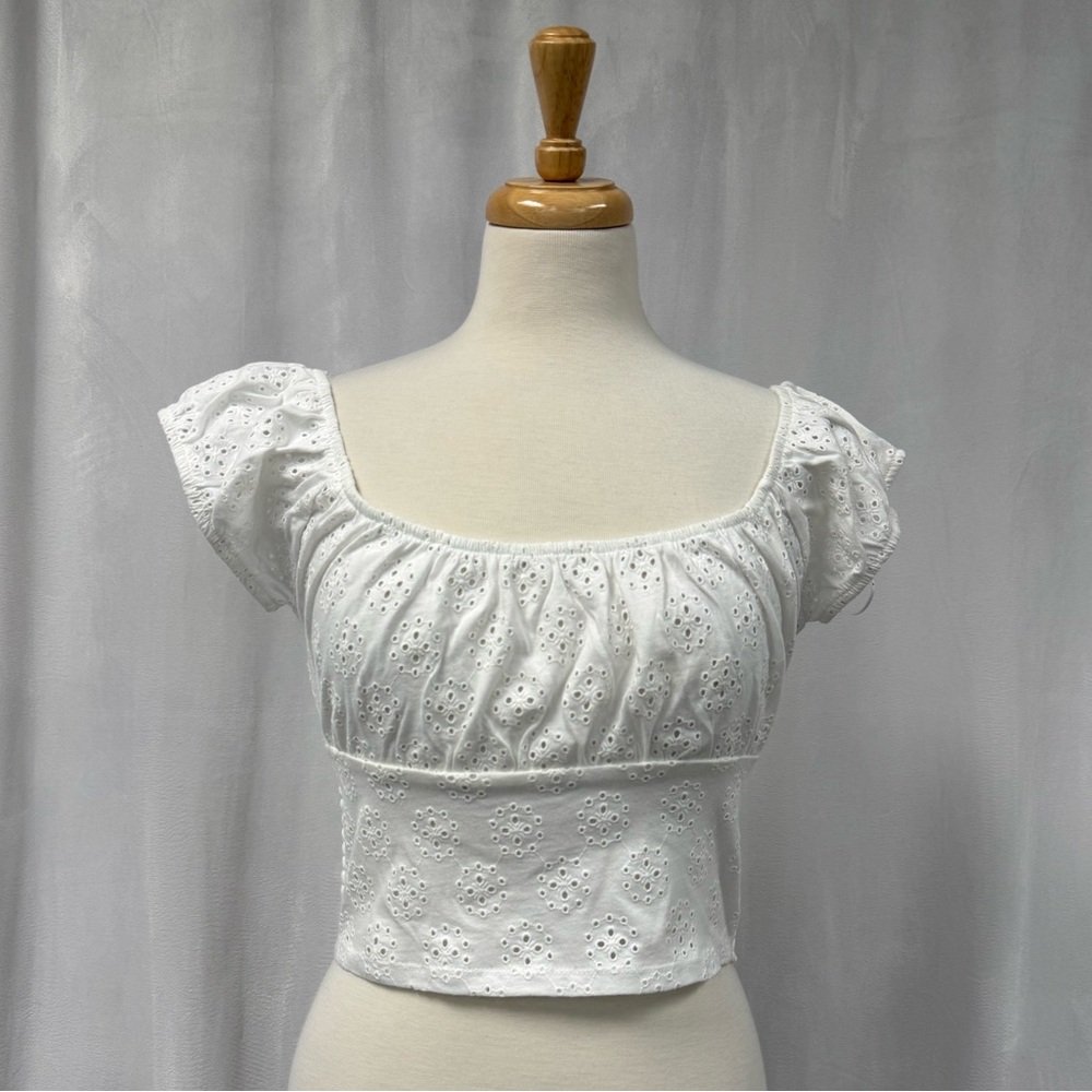 Brand New Twik White Eyelet Square-Neck Crop Top Size L